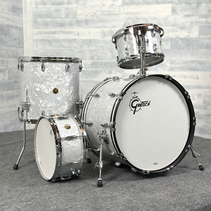 Used Gretsch USA Custom 4pc Drum Set 60s White Marine Pearl - Very Good - Drum Center Of Portsmouth