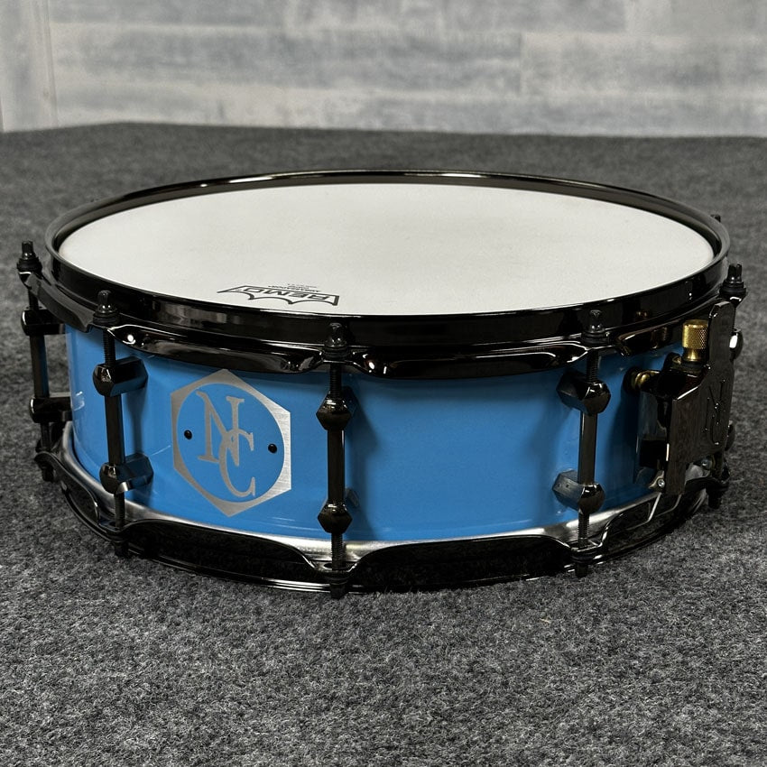 Used Noble & Cooley Alloy Classic Painted Snare Drum 14x4.75 Flat Baby Blue w/Black Hw - Excellent - Drum Center Of Portsmouth