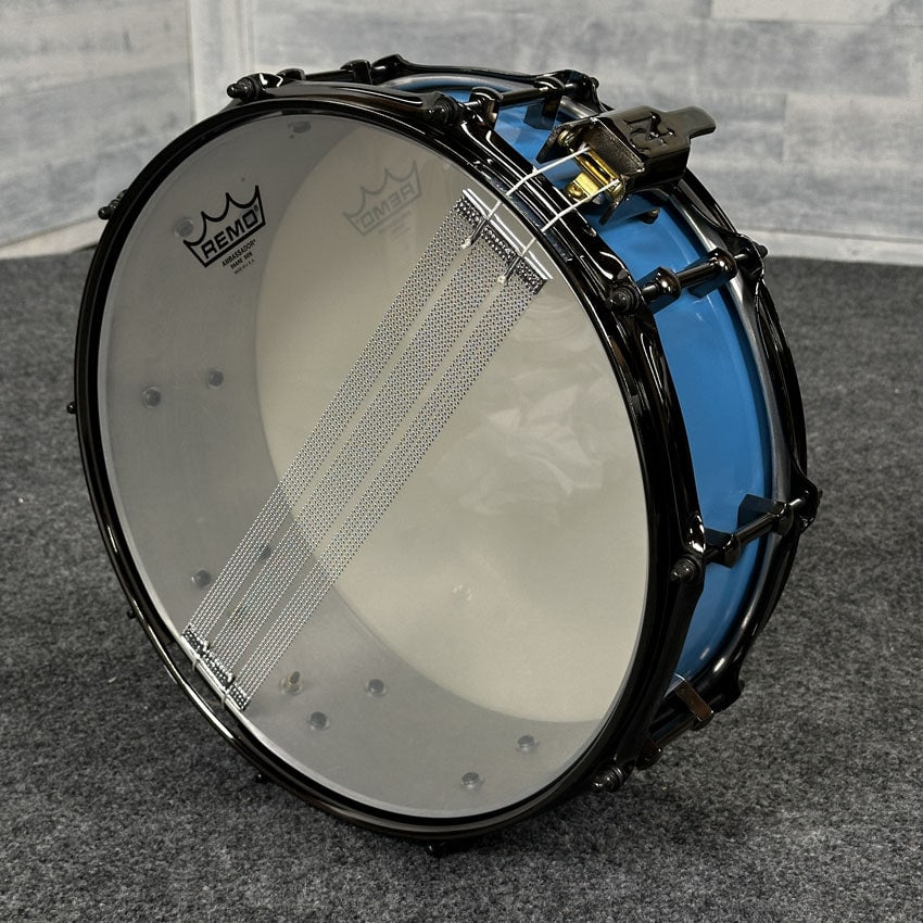Used Noble & Cooley Alloy Classic Painted Snare Drum 14x4.75 Flat Baby Blue w/Black Hw - Excellent - Drum Center Of Portsmouth