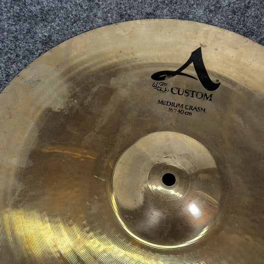 Used Zildjian A Custom Medium Crash Cymbal 16 - Good - Drum Center Of Portsmouth