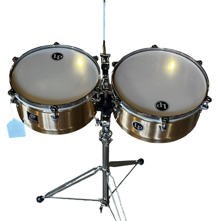 Used LP Hidalgo Bronze Timbales 13"/14" w/Stand - Good - Drum Center Of Portsmouth