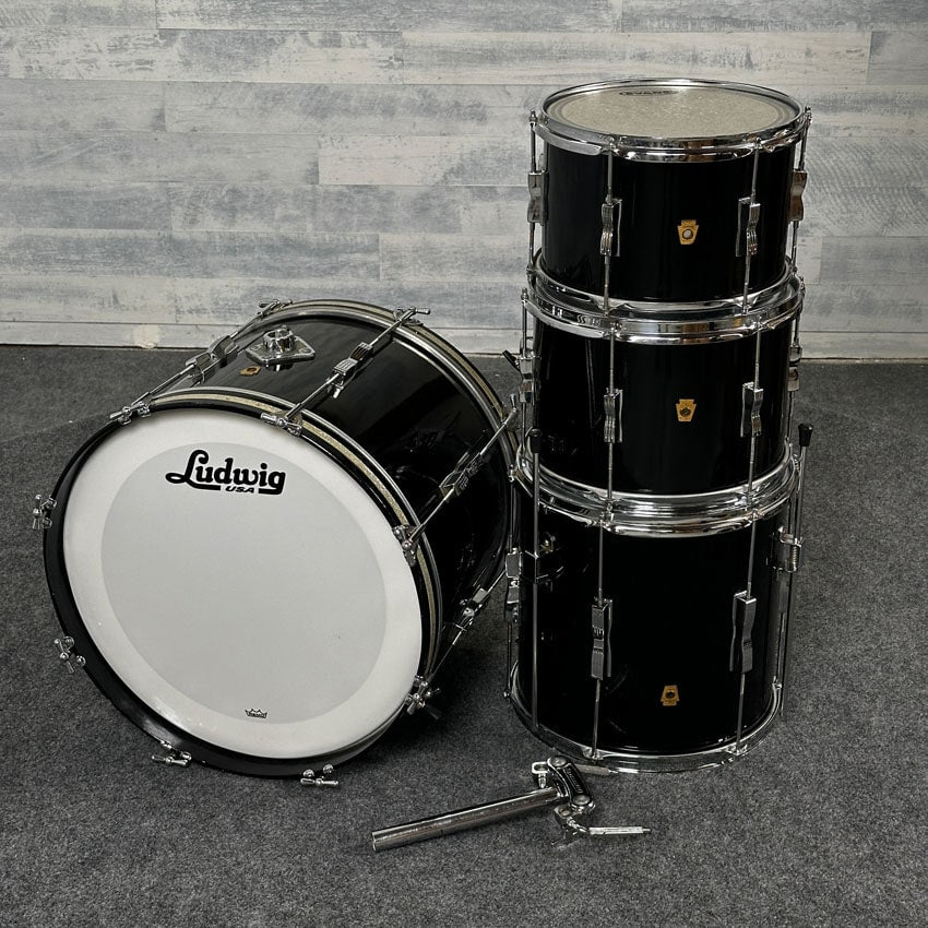 Used Vintage Ludwig Club Date 4pc Drum Set Gloss Black - Good - Drum Center Of Portsmouth
