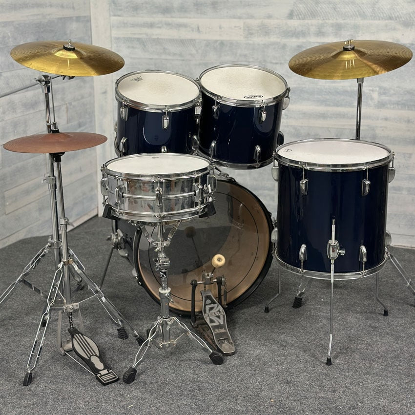 Used Tama Swingstar 5pc Drum Set Navy Blue Wrap w/Hardware & Cymbals - Good - Drum Center Of Portsmouth