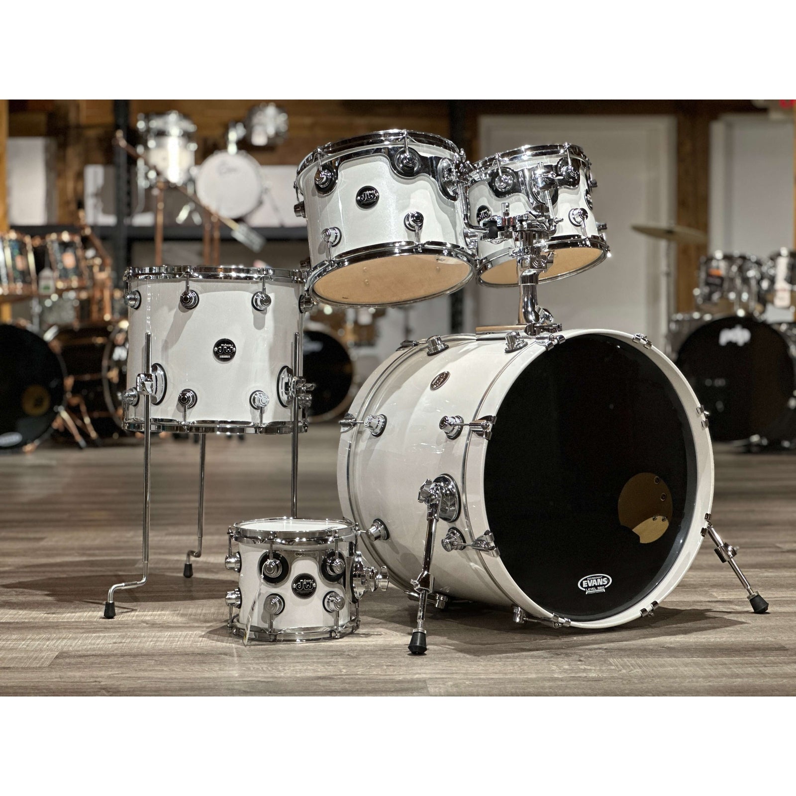 Used DW Performance Series 4pc Drum Set White Sparkle - Very Good