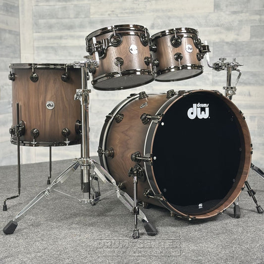 DW Collectors Pure Walnut 4pc Drum Set Natural to Quick Ebony Burst w/Bk Hw - Drum Center Of Portsmouth