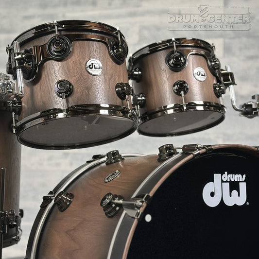 DW Collectors Pure Walnut 4pc Drum Set Natural to Quick Ebony Burst w/Bk Hw - Drum Center Of Portsmouth