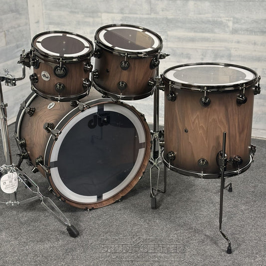 DW Collectors Pure Walnut 4pc Drum Set Natural to Quick Ebony Burst w/Bk Hw - Drum Center Of Portsmouth