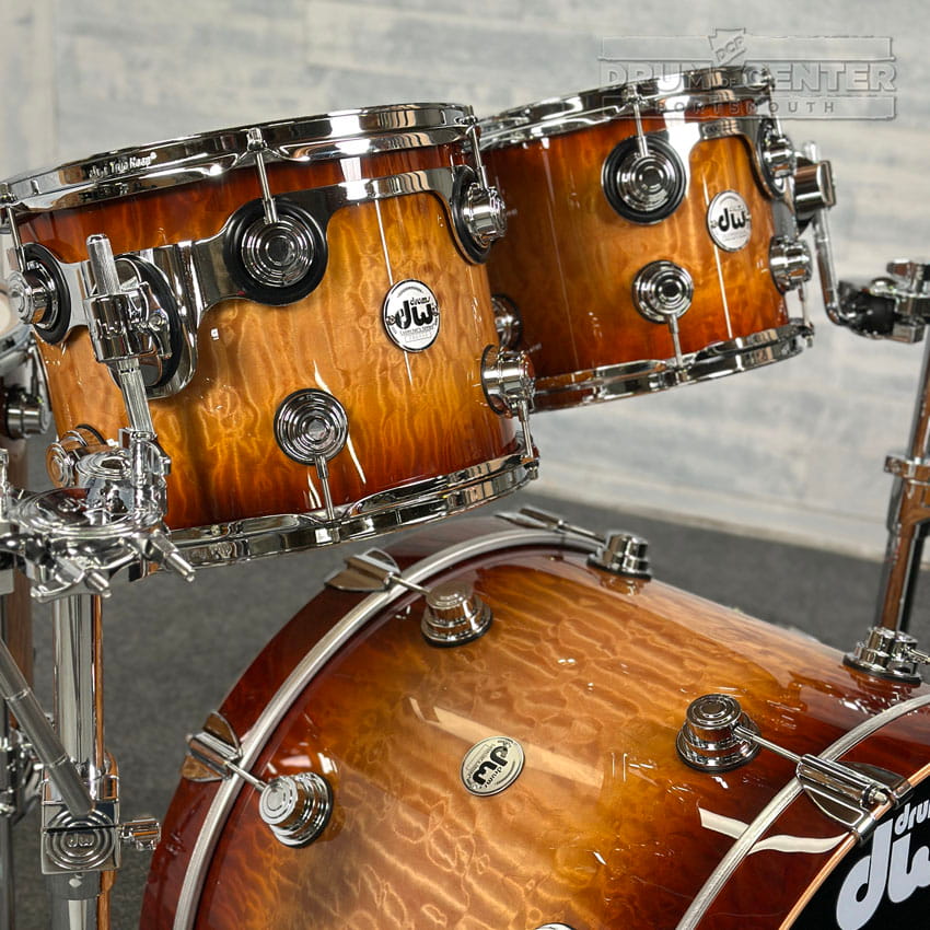 DW Collectors VLT 333 Maple 4pc Drum Set Almond Burst over Super Quilted Maple - Drum Center Of Portsmouth