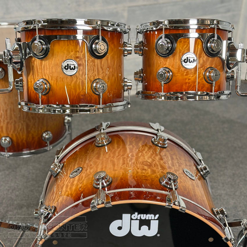 DW Collectors VLT 333 Maple 4pc Drum Set Almond Burst over Super Quilted Maple - Drum Center Of Portsmouth