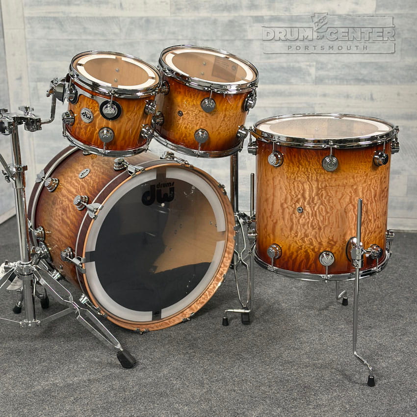 DW Collectors VLT 333 Maple 4pc Drum Set Almond Burst over Super Quilted Maple - Drum Center Of Portsmouth