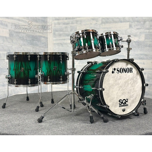 Sonor SQ2 Beech 5pc Drum Set Green Burst over African Marble Gloss - Drum Center Of Portsmouth