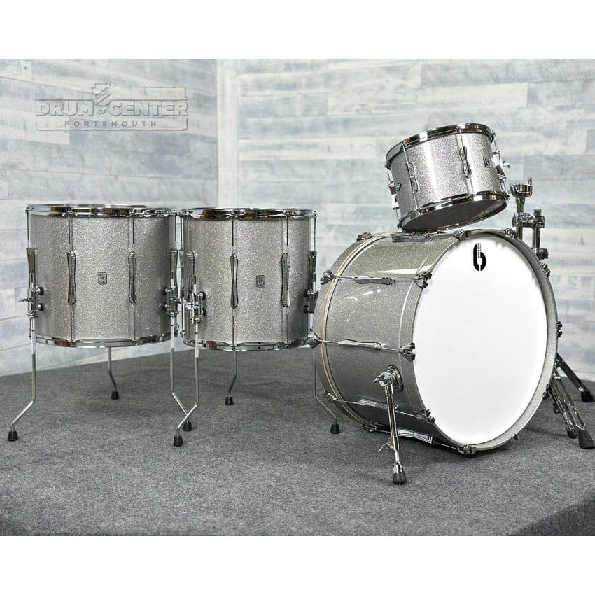 British Drum Company Lounge 4pc Rock Drum Set Sheffield Silver DEMO MODEL - Drum Center Of Portsmouth