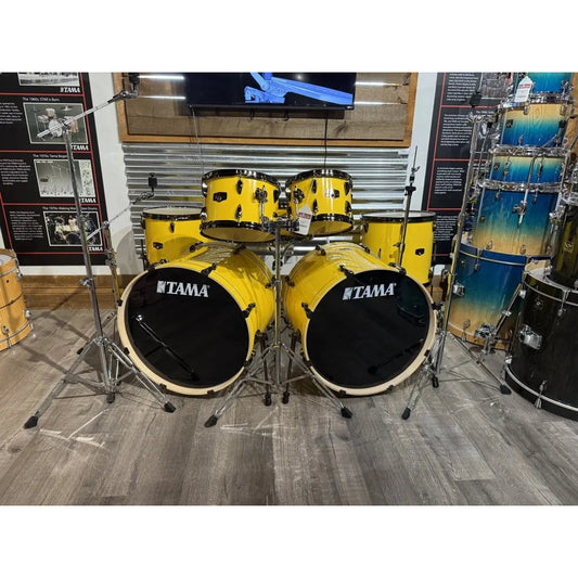 Used Tama Imperialstar 7pc Complete Double Bass Drum Set Electric Yellow - Drum Center Of Portsmouth