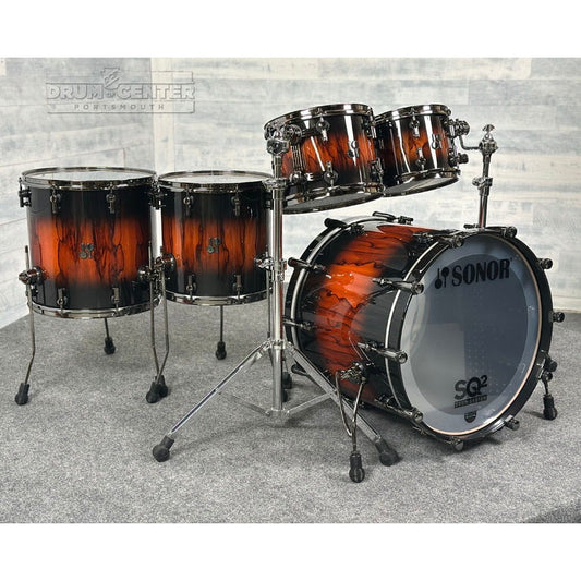 Sonor SQ2 Beech 5pc Drum Set Black to Red Burst over African Marble Gloss - Drum Center Of Portsmouth