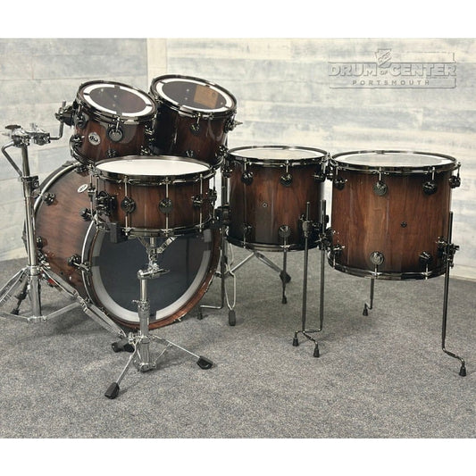 DW Collectors Pure Walnut 6pc Drum Set Natural to Quick Ebony Burst - Drum Center Of Portsmouth