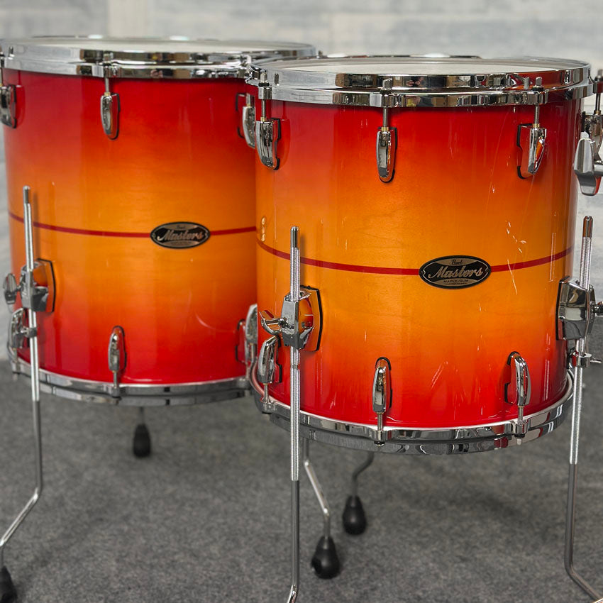 Used Pearl Masters Maple/Gum 5pc Drum Set Sunburst Redstripe - Excellent - Drum Center Of Portsmouth