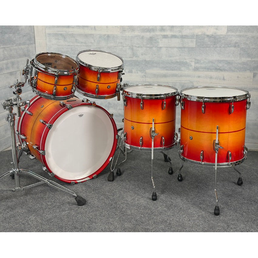 Used Pearl Masters Maple/Gum 5pc Drum Set Sunburst Redstripe - Excellent - Drum Center Of Portsmouth