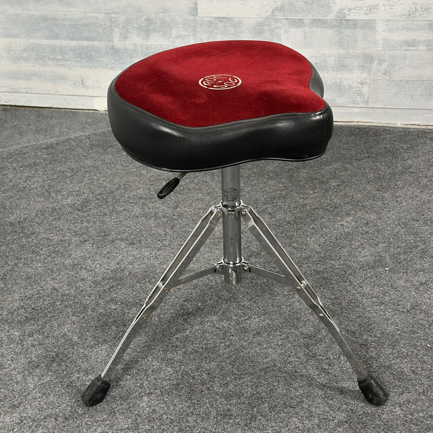 Used Roc-N-Soc Hydraulic Saddle Drum Throne, Red Cloth, Ext. Height - Fair - Drum Center Of Portsmouth