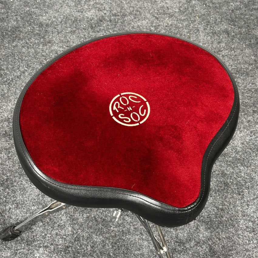 Used Roc-N-Soc Hydraulic Saddle Drum Throne, Red Cloth, Ext. Height - Fair - Drum Center Of Portsmouth