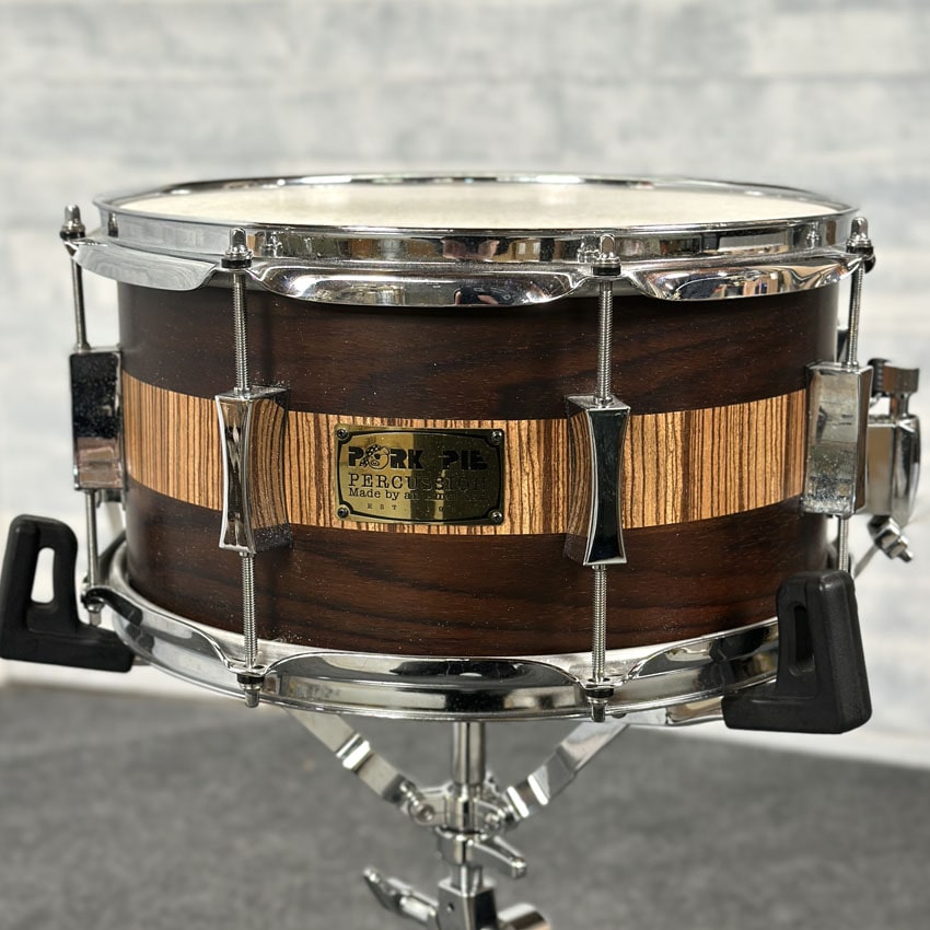 Used Pork Pie Exotic Rosewood Zebrawood Snare Drum 13x7 - Good - Drum Center Of Portsmouth