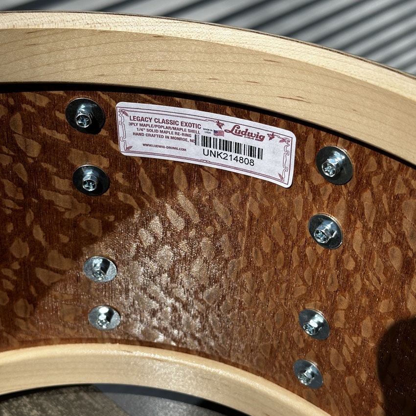 Ludwig Legacy Exotic Snare Drum 14x8 Natural Red Burst B-STOCK - Drum Center Of Portsmouth