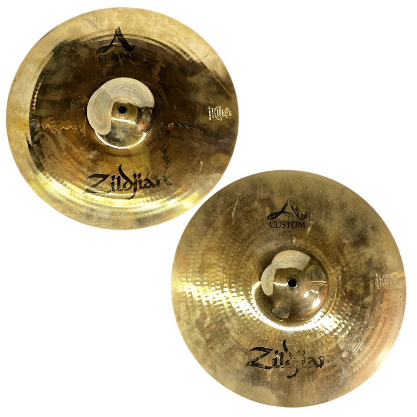Used Zildjian A Custom Hi Hat Cymbals 14" - Fair - Drum Center Of Portsmouth