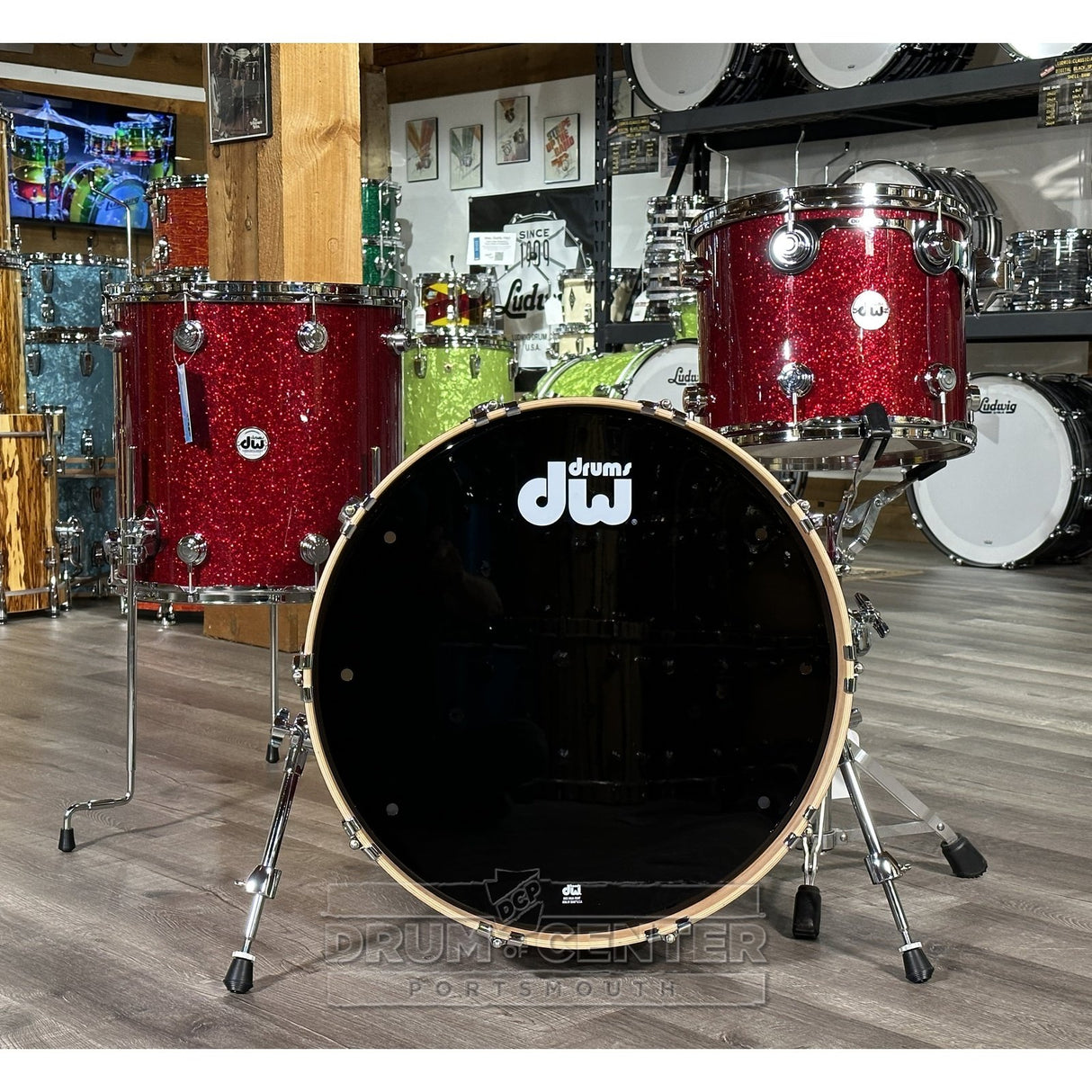DW Collectors Pure Oak 3pc Drum Set Ruby Glass
