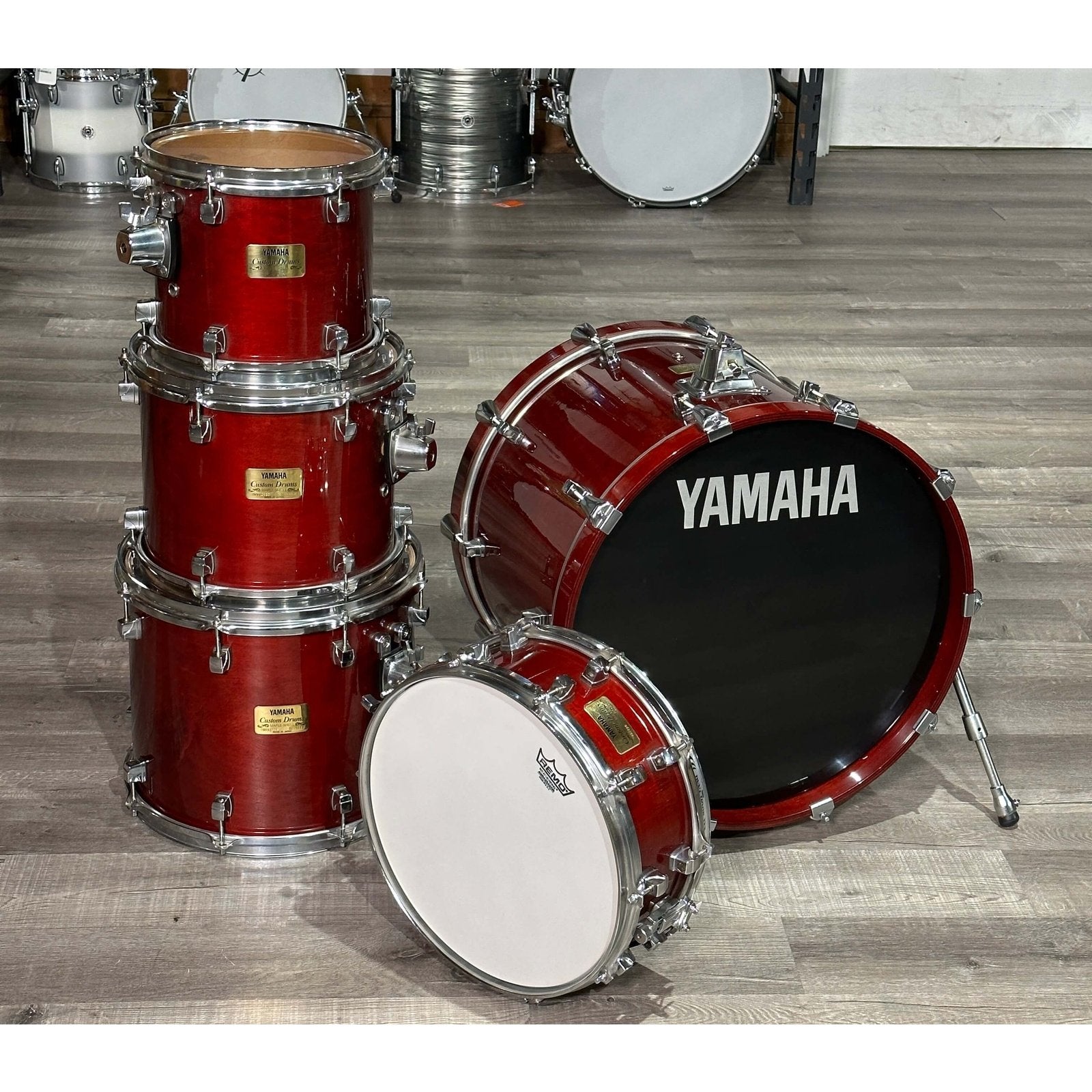 Used Yamaha Maple Custom 5pc Drum Set Red Lacquer