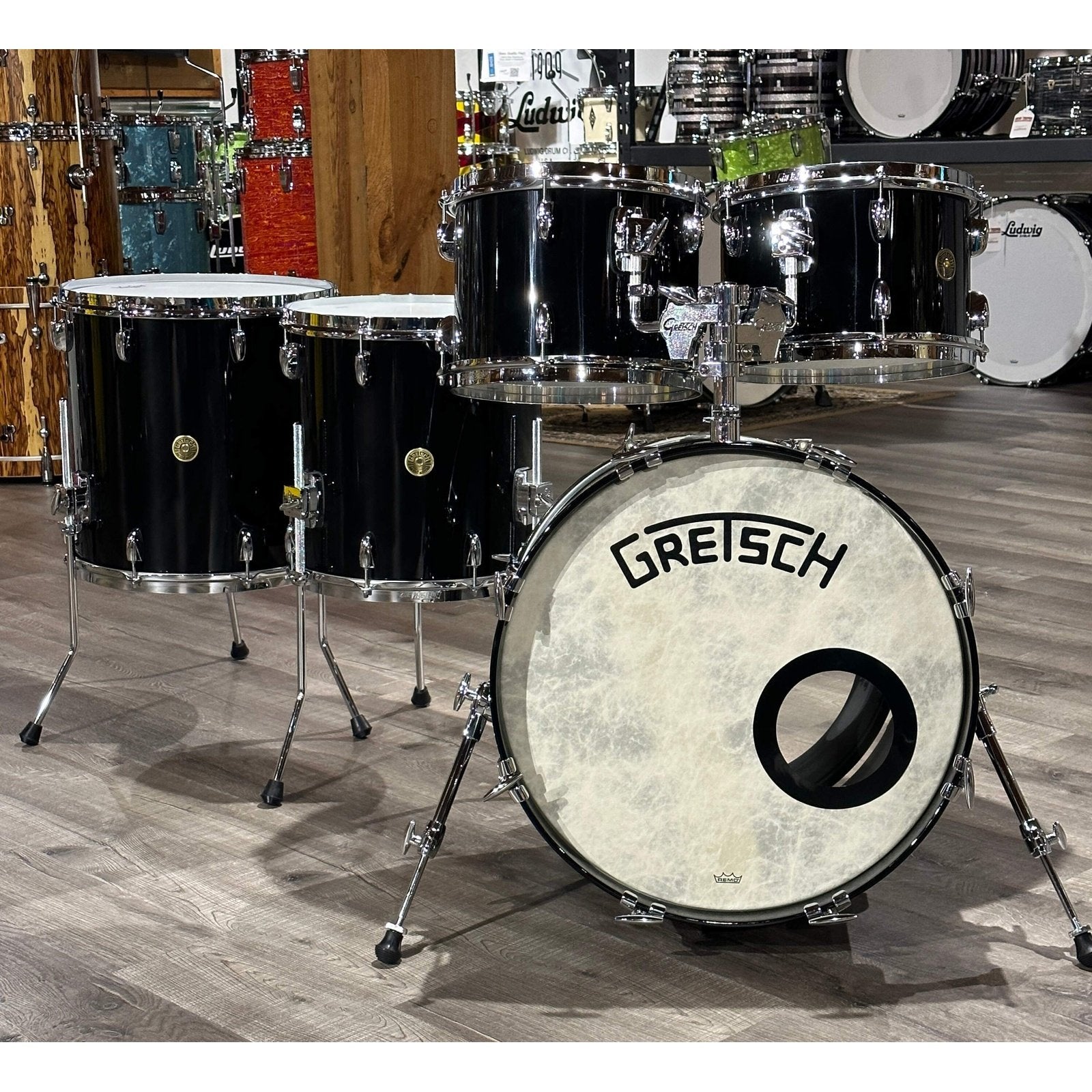 Used Gretsch Broadkaster 5pc Drum Set Piano Black Gloss
