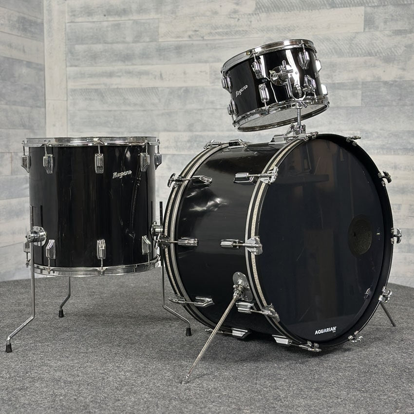Used Vintage Rogers 3pc Drum Set Black Wrap - Good - Drum Center Of Portsmouth