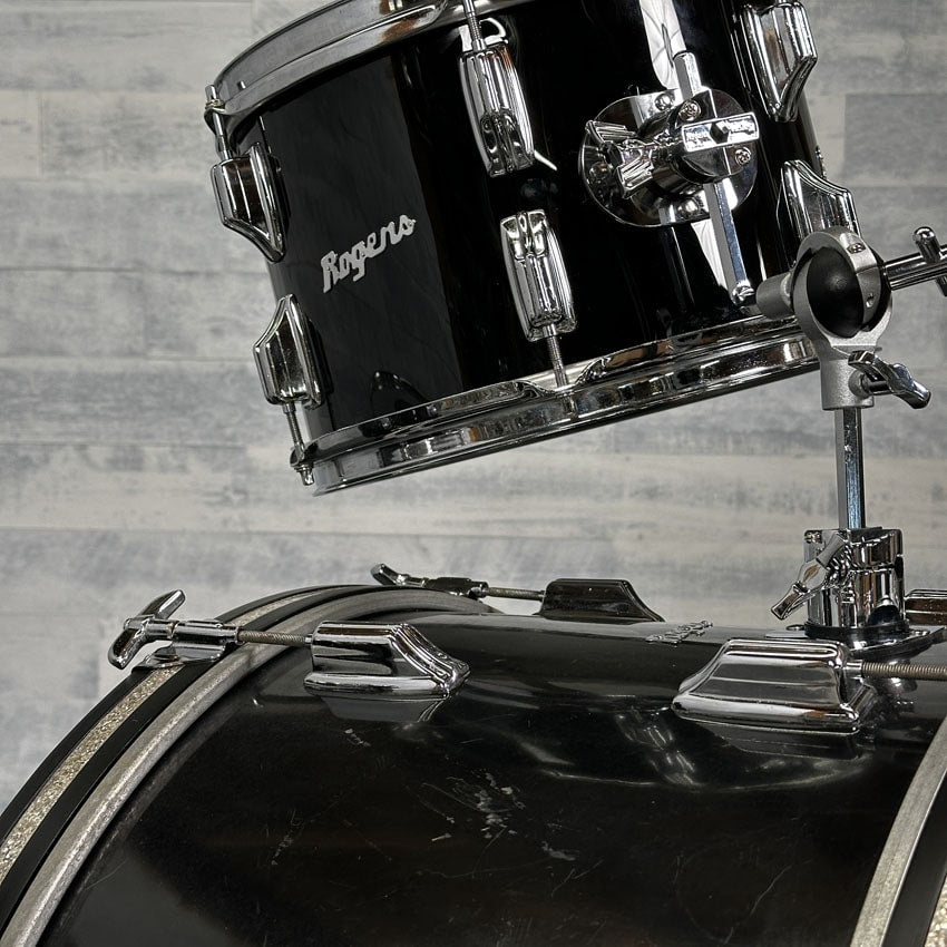 Used Vintage Rogers 3pc Drum Set Black Wrap - Good - Drum Center Of Portsmouth