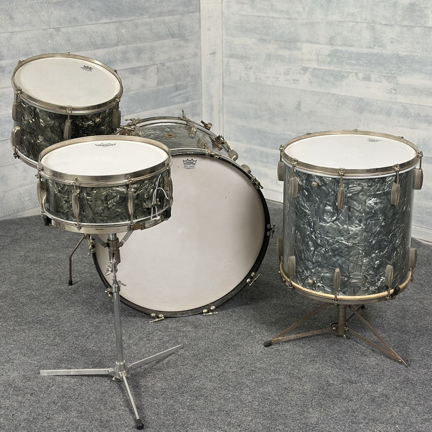 Used Vintage Slingerland Radio King 4pc Drum Set Black Diamond Pearl - Drum Center Of Portsmouth