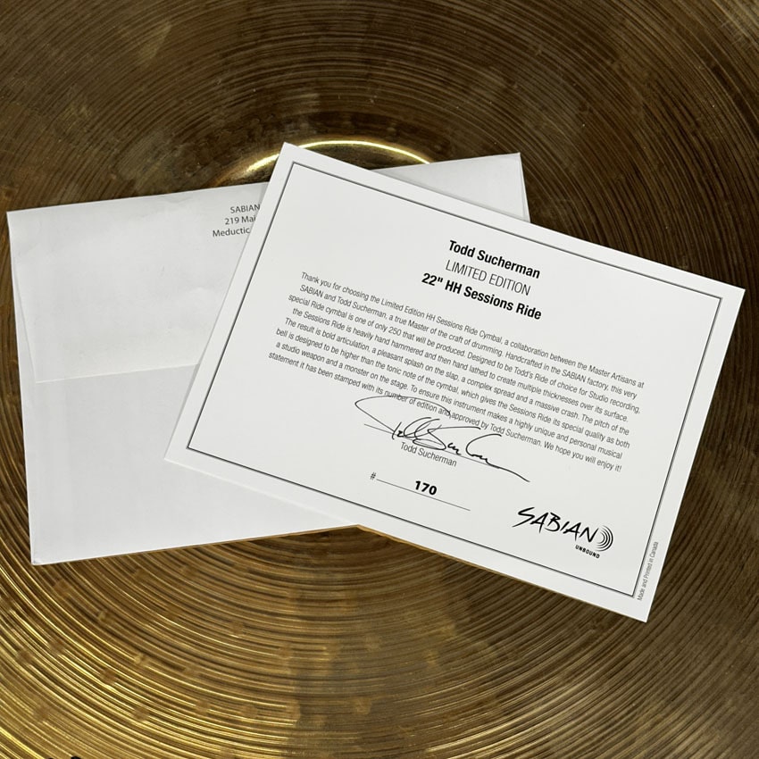 Used Sabian HH Sessions Ride Cymbal Todd Sucherman Signature 22" - Very Good - Drum Center Of Portsmouth