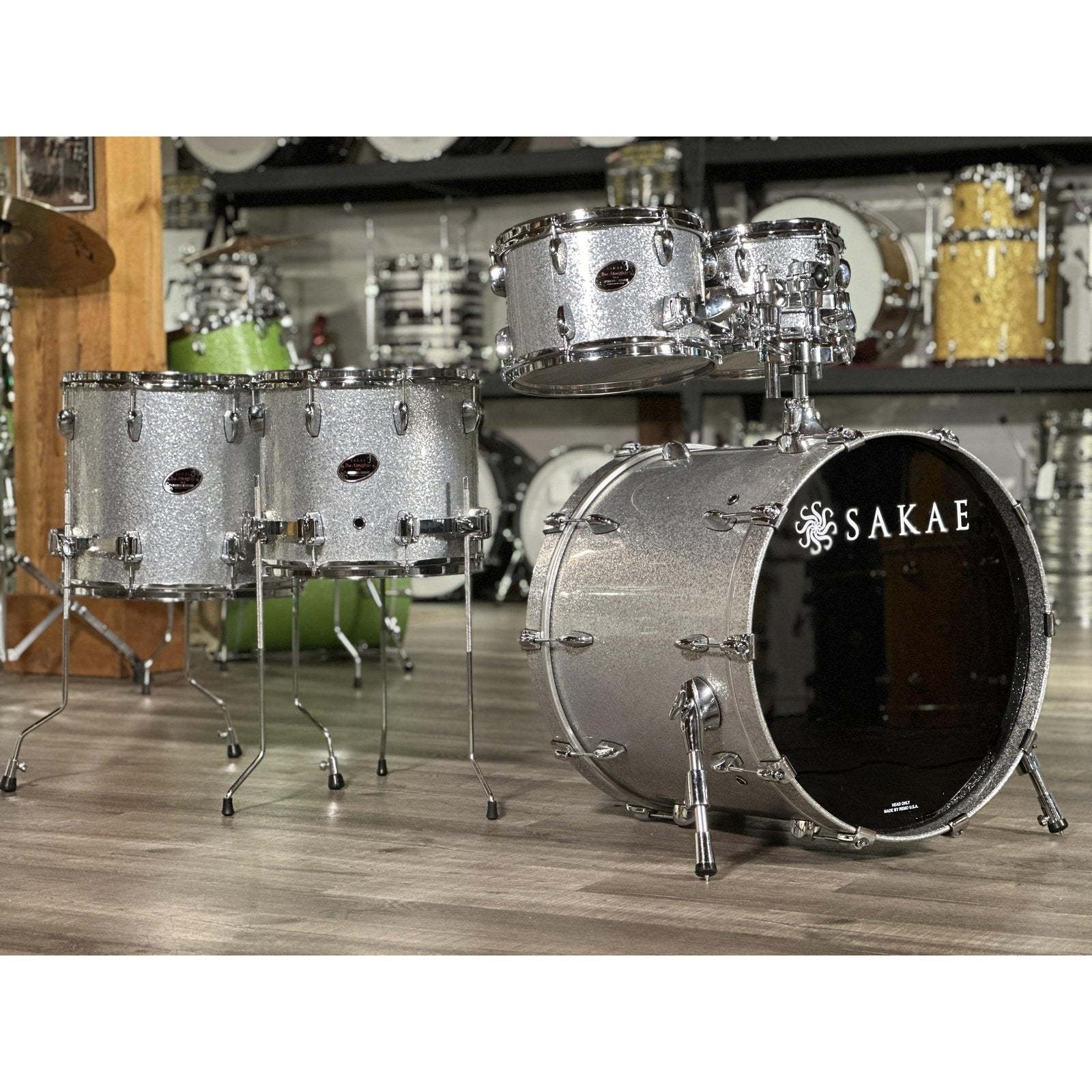 Used Sakae Almighty Birch 5pc Drum Set Silver Sparkle | DCP