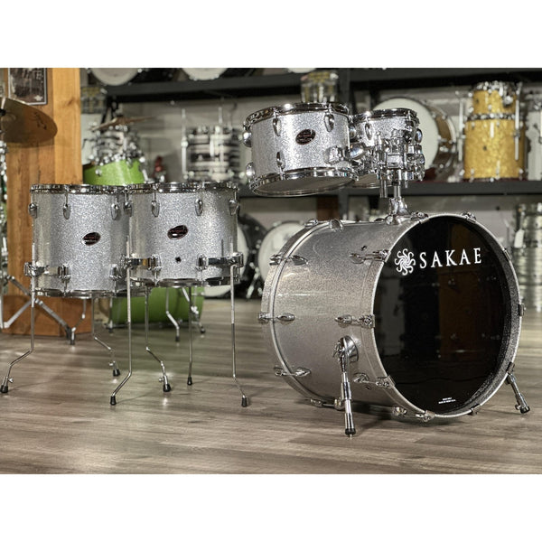 Used Sakae Almighty Birch 5pc Drum Set Silver Sparkle