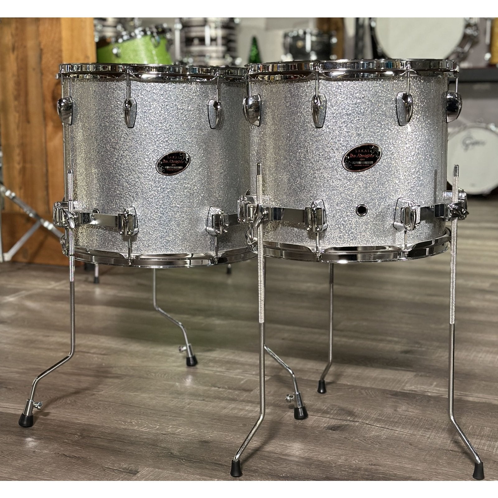 Used Sakae Almighty Birch 5pc Drum Set Silver Sparkle