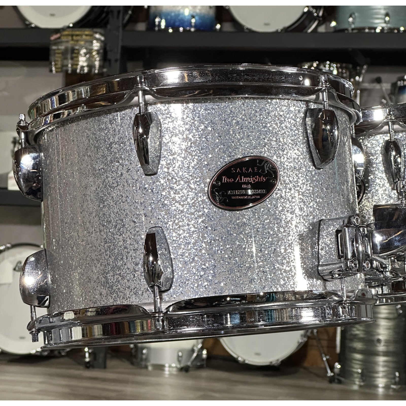 Used Sakae Almighty Birch 5pc Drum Set Silver Sparkle