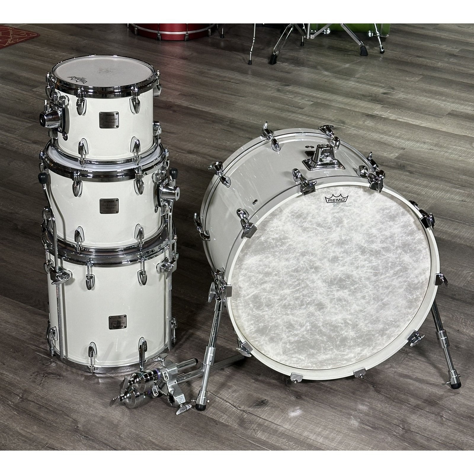 Used Yamaha Beech Custom Absolute 4pc Drum Set White Mica - Drum Center Of Portsmouth