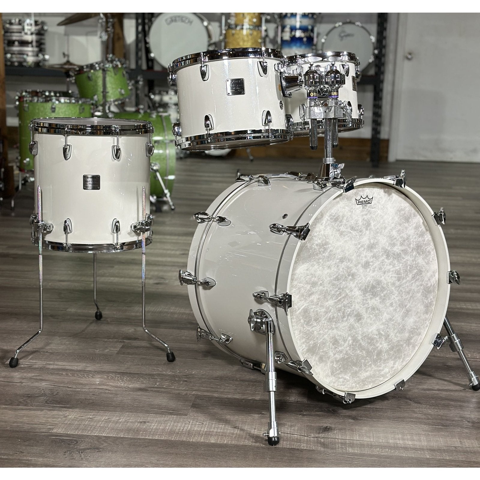Used Yamaha Beech Custom Absolute 4pc Drum Set White Mica - Drum Center Of Portsmouth