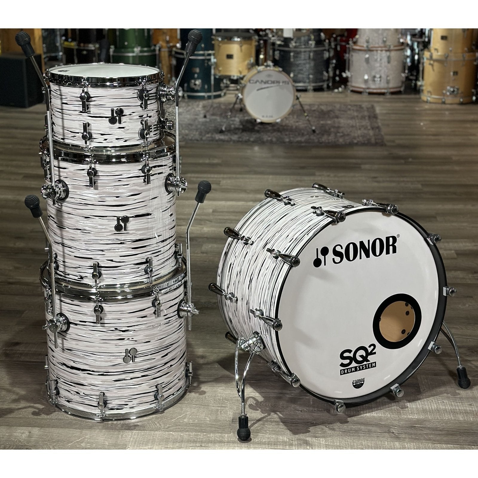Used Sonor SQ2 Vintage Maple 4pc Drumset White Oyster Wrap - Drum Center Of Portsmouth
