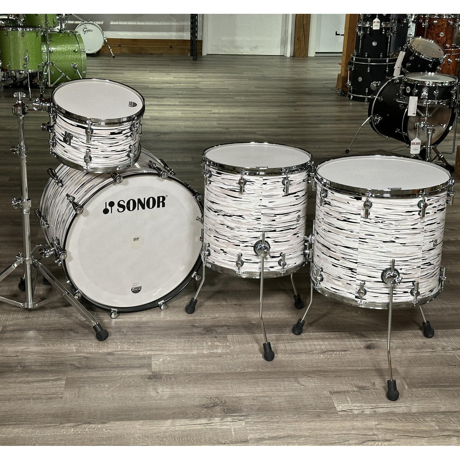 Used Sonor SQ2 Vintage Maple 4pc Drumset White Oyster Wrap - Drum Center Of Portsmouth