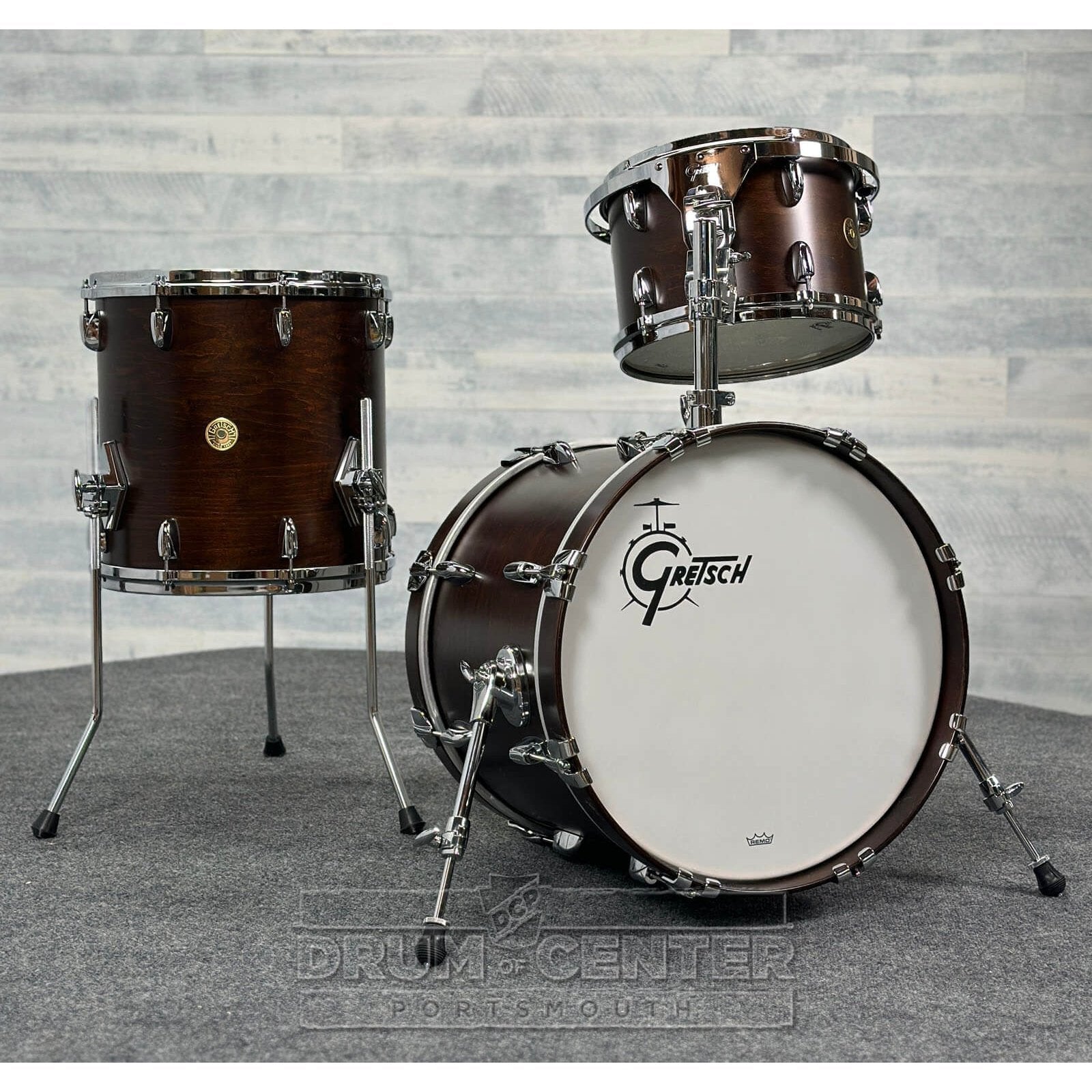 Gretsch USA Custom 3pc Drum Set 18/12/14 Satin Antique Maple w/Mount - Drum Center Of Portsmouth