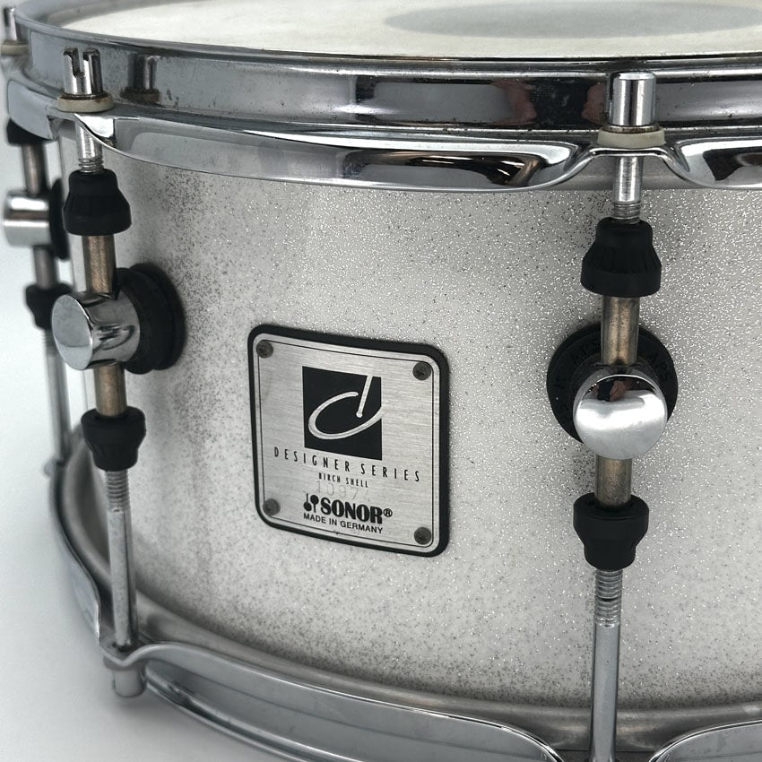 Used Sonor Designer Birch Snare Drum 13x6 White Sparkle - Very Good - Drum Center Of Portsmouth