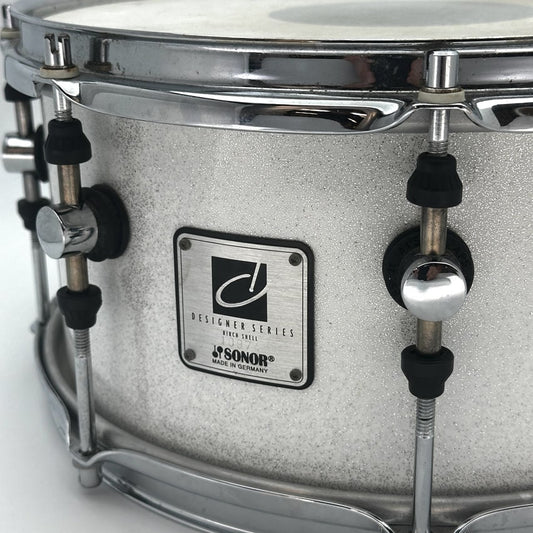 Used Sonor Designer Birch Snare Drum 13x6 White Sparkle - Very Good - Drum Center Of Portsmouth