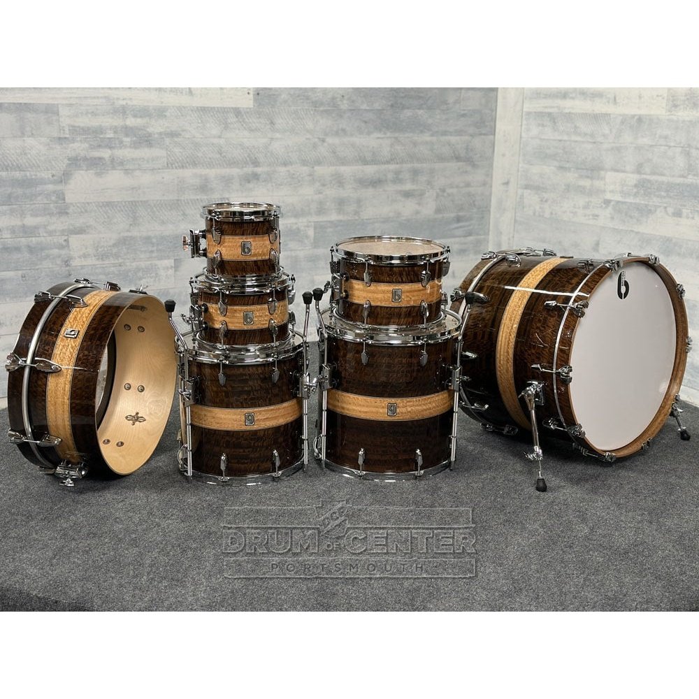 British Drum Company Founder's Reserve Birch 7pc Drum Set Fumed Eucalyptus Stripe - Drum Center Of Portsmouth