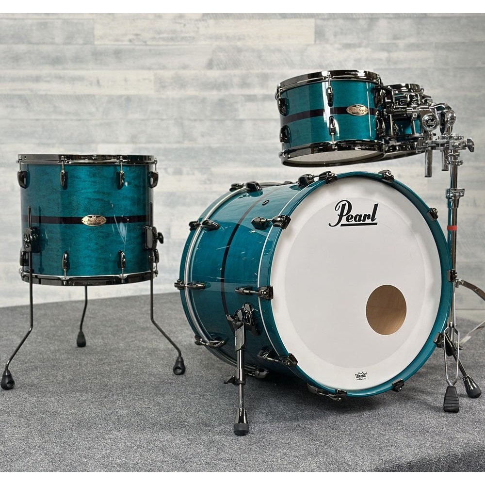 Pearl Masters Maple Reserve 4pc Drum Set Aqua Turquoise Stripe - Blowout Deal! - Drum Center Of Portsmouth