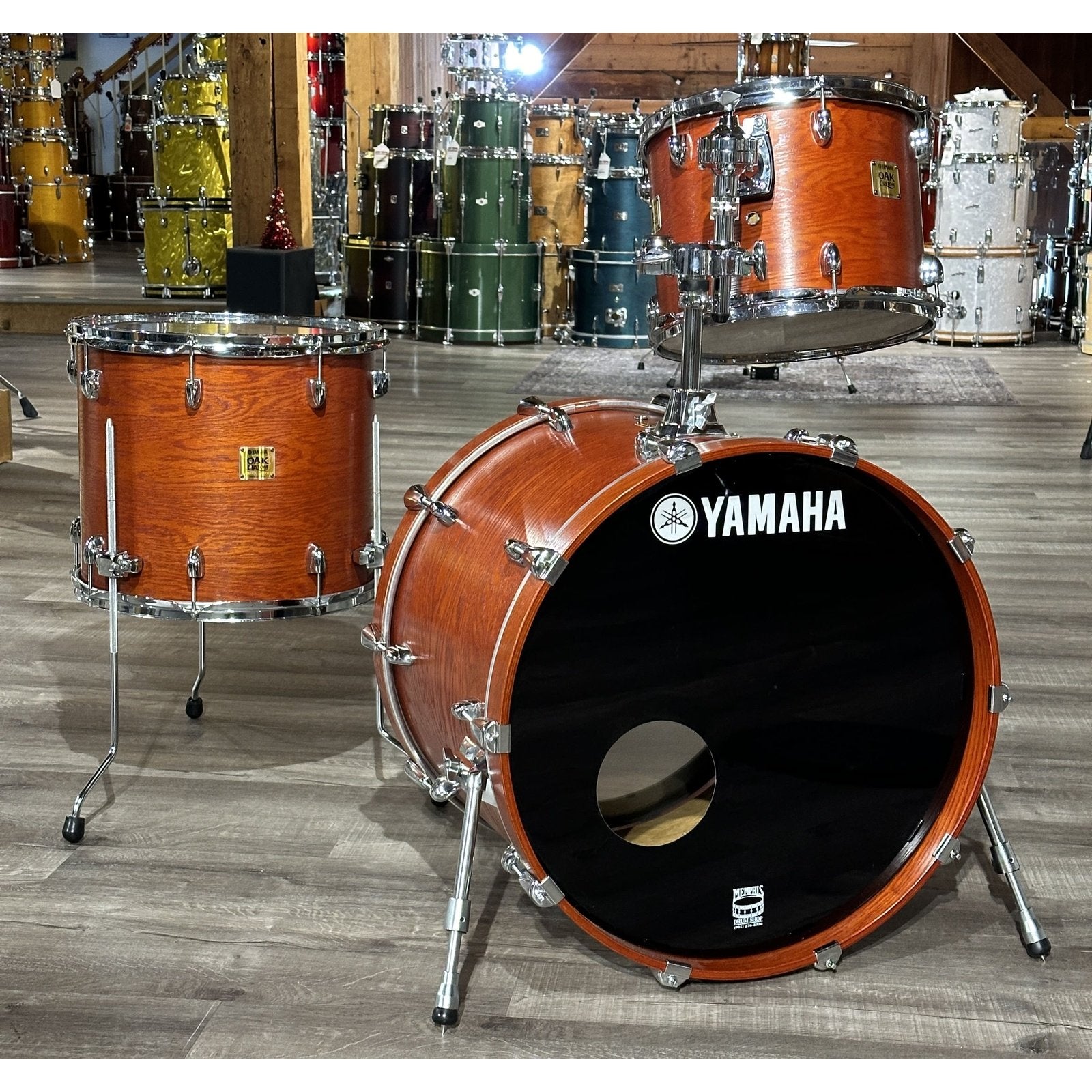 Used Yamaha Oak Custom 3pc Drum Set Matte Sedona Red