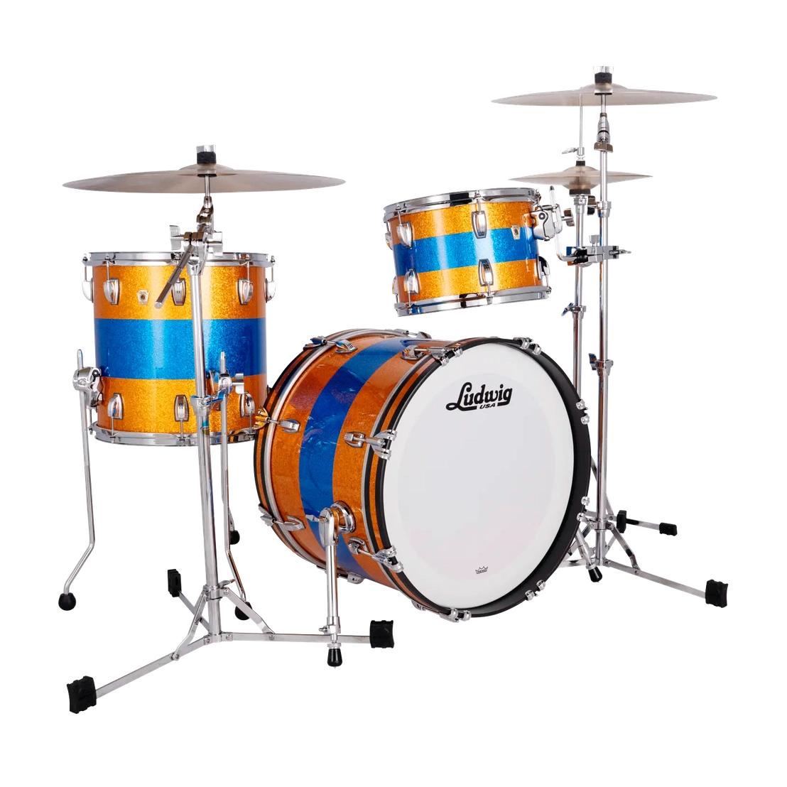 Ludwig Classic Maple 3pc Downbeat Drum Set Gold/Blue/Gold Tri-Band - Drum Center Of Portsmouth
