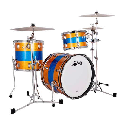 Ludwig Classic Maple 3pc Downbeat Drum Set Gold/Blue/Gold Tri-Band - Drum Center Of Portsmouth