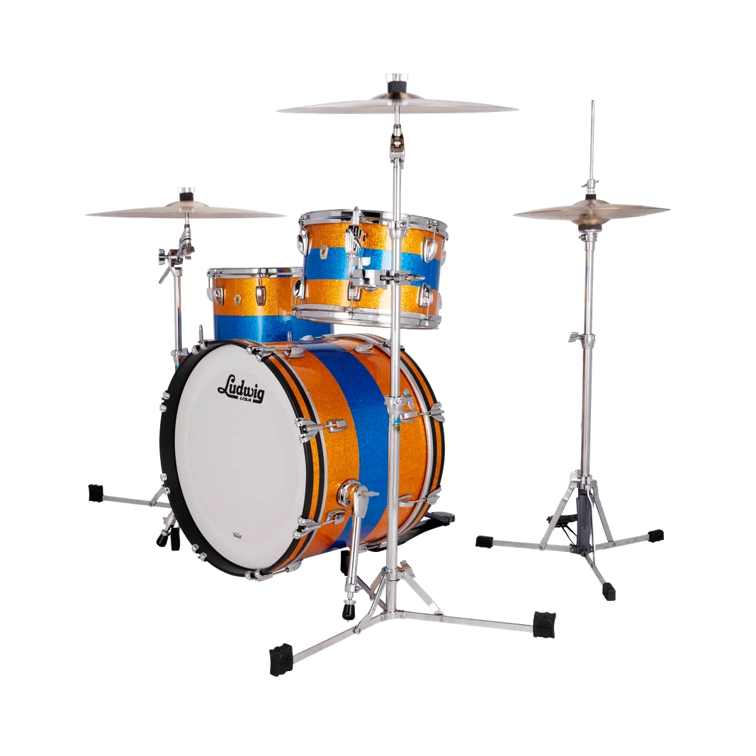 Ludwig Classic Maple 3pc Downbeat Drum Set Gold/Blue/Gold Tri-Band - Drum Center Of Portsmouth